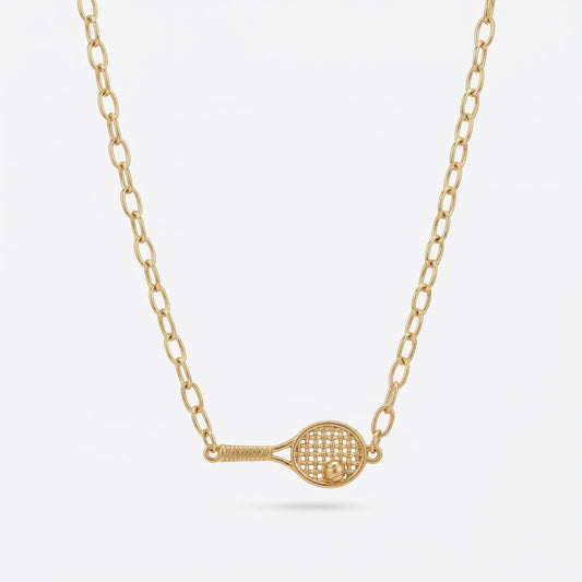 The Horizontal Tennis Racquet Gold Necklace