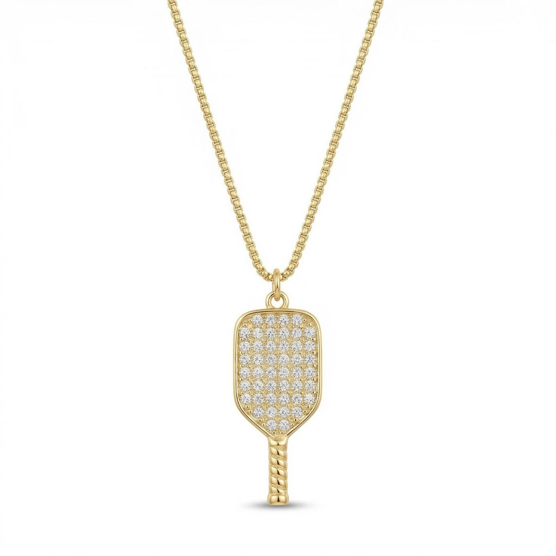 The PickleBall Paddle Rhinestone Gold Necklace