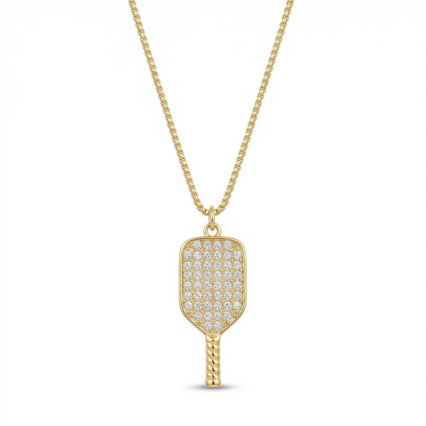 The PickleBall Paddle Rhinestone Gold Necklace