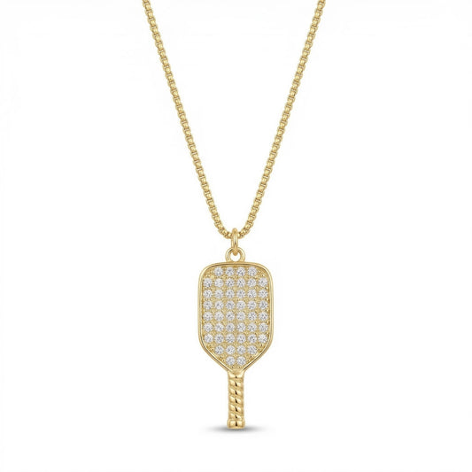 The PickleBall Paddle Rhinestone Gold Necklace
