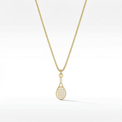 The Tennis Racquet White and Gold Necklace