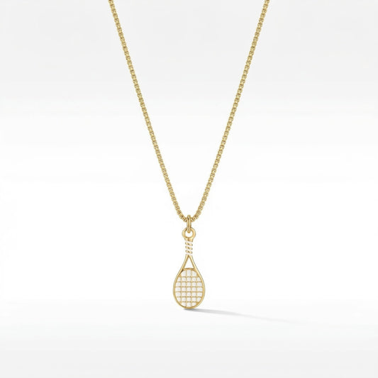 The Tennis Racquet White and Gold Necklace