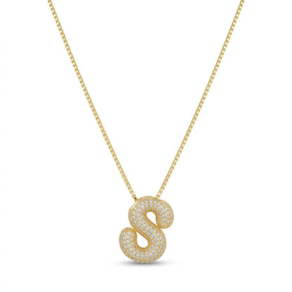 Bubble Bling Alphabet Letter Gold Necklace