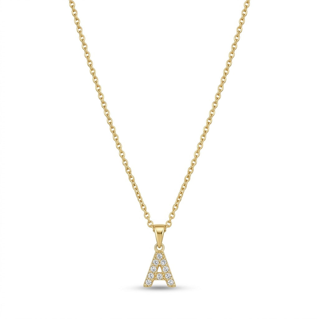 Pave Dainty Alphabet Letter Gold Necklace