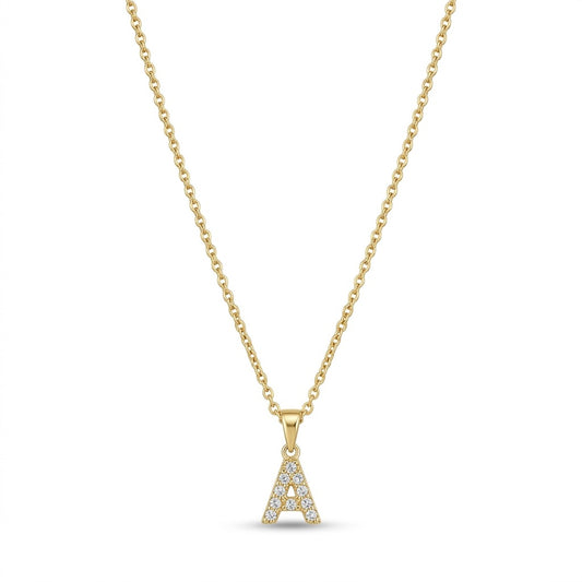 Pave Dainty Alphabet Letter Gold Necklace