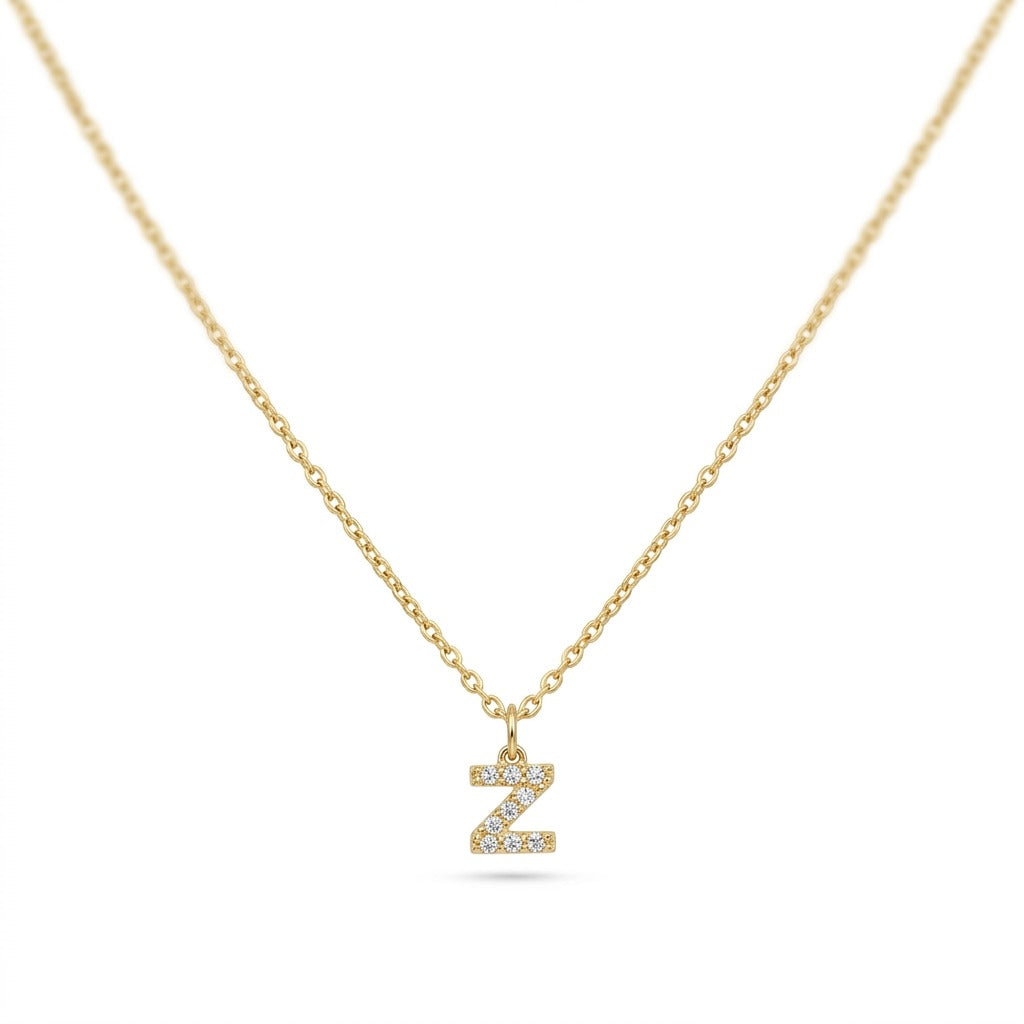 Pave Dainty Alphabet Letter Gold Necklace