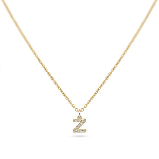 Pave Dainty Alphabet Letter Gold Necklace