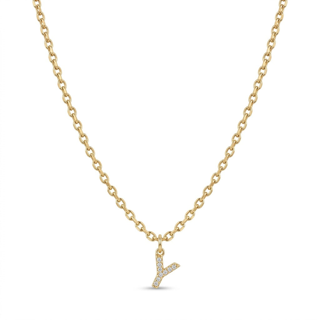 Pave Dainty Alphabet Letter Gold Necklace