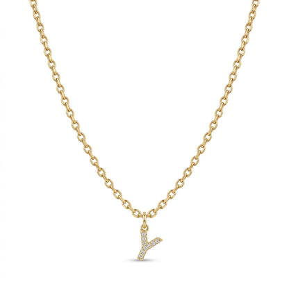 Pave Dainty Alphabet Letter Gold Necklace