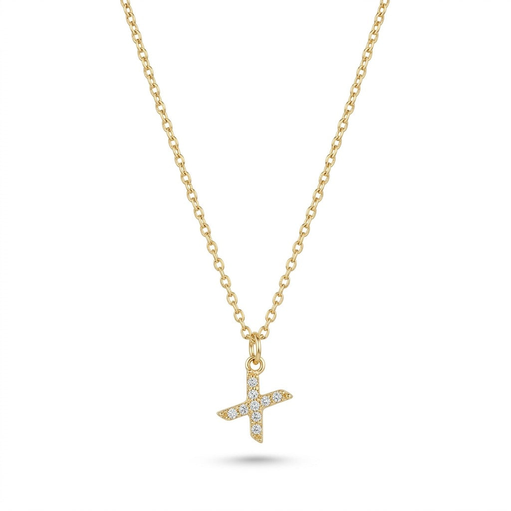 Pave Dainty Alphabet Letter Gold Necklace