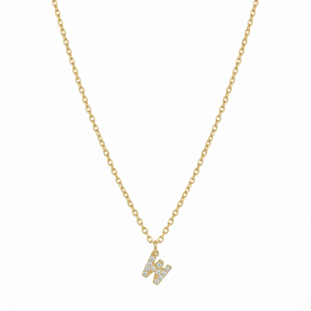 Pave Dainty Alphabet Letter Gold Necklace