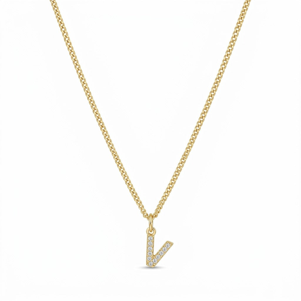 Pave Dainty Alphabet Letter Gold Necklace