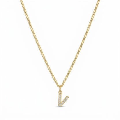 Pave Dainty Alphabet Letter Gold Necklace