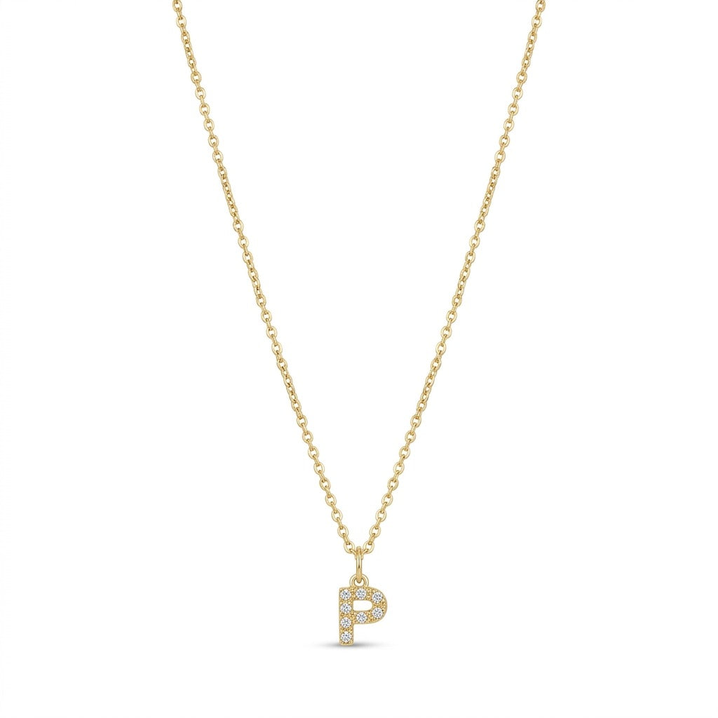Pave Dainty Alphabet Letter Gold Necklace