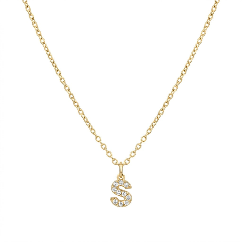 Pave Dainty Alphabet Letter Gold Necklace