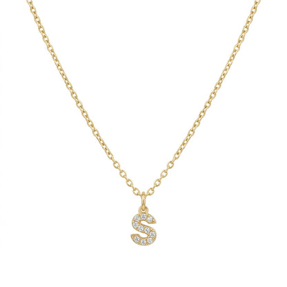 Pave Dainty Alphabet Letter Gold Necklace