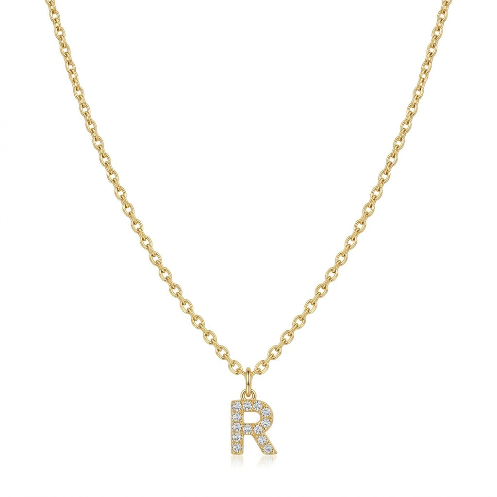 Pave Dainty Alphabet Letter Gold Necklace