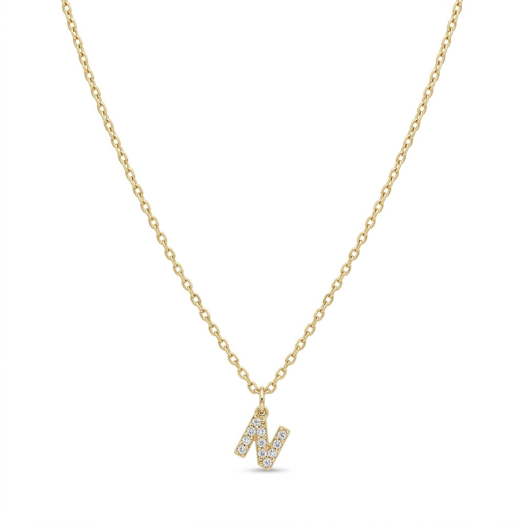 Pave Dainty Alphabet Letter Gold Necklace