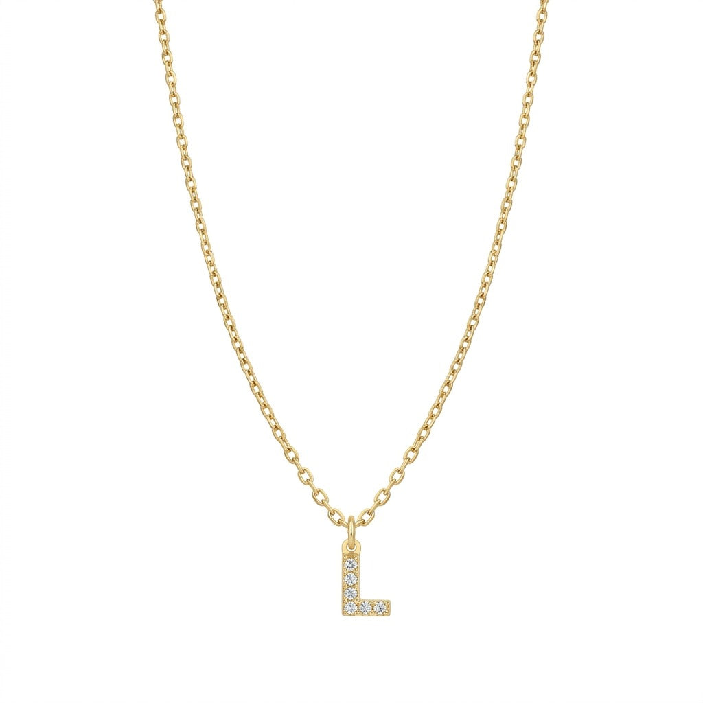 Pave Dainty Alphabet Letter Gold Necklace