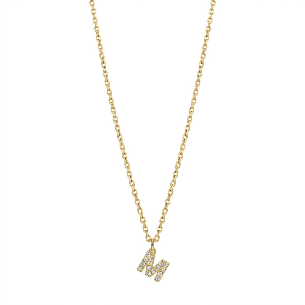 Pave Dainty Alphabet Letter Gold Necklace
