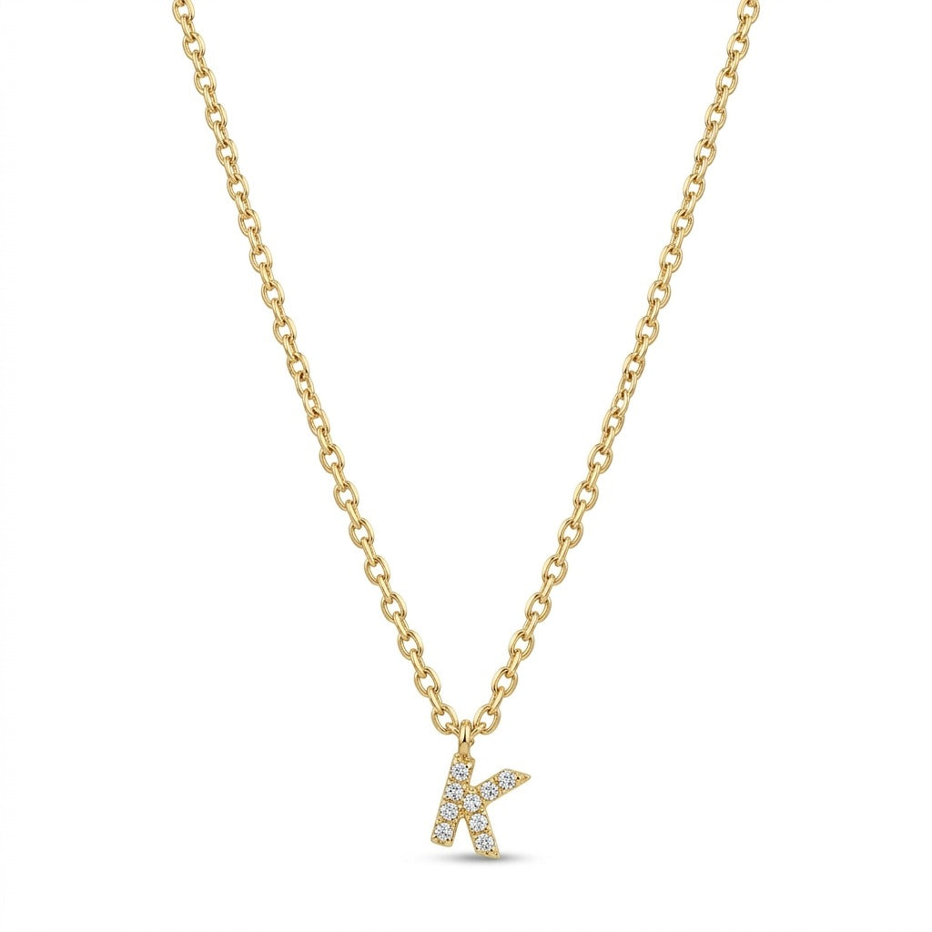 Pave Dainty Alphabet Letter Gold Necklace