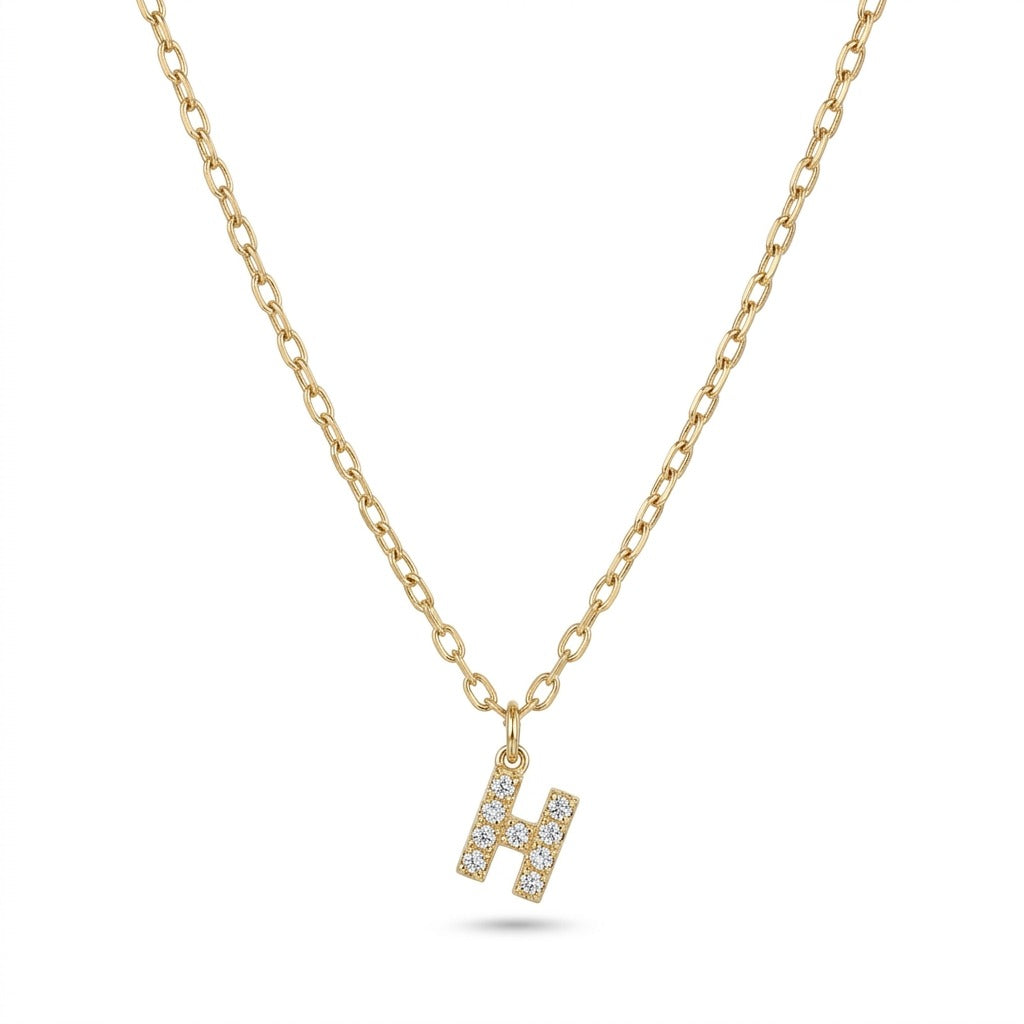 Pave Dainty Alphabet Letter Gold Necklace
