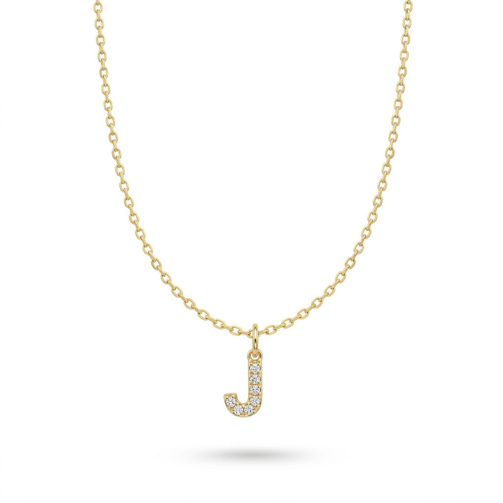 Pave Dainty Alphabet Letter Gold Necklace