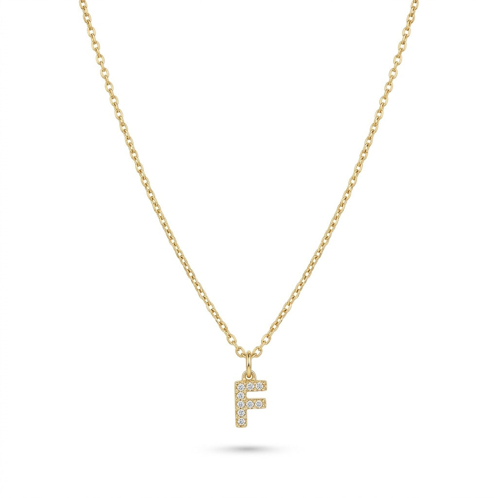 Pave Dainty Alphabet Letter Gold Necklace