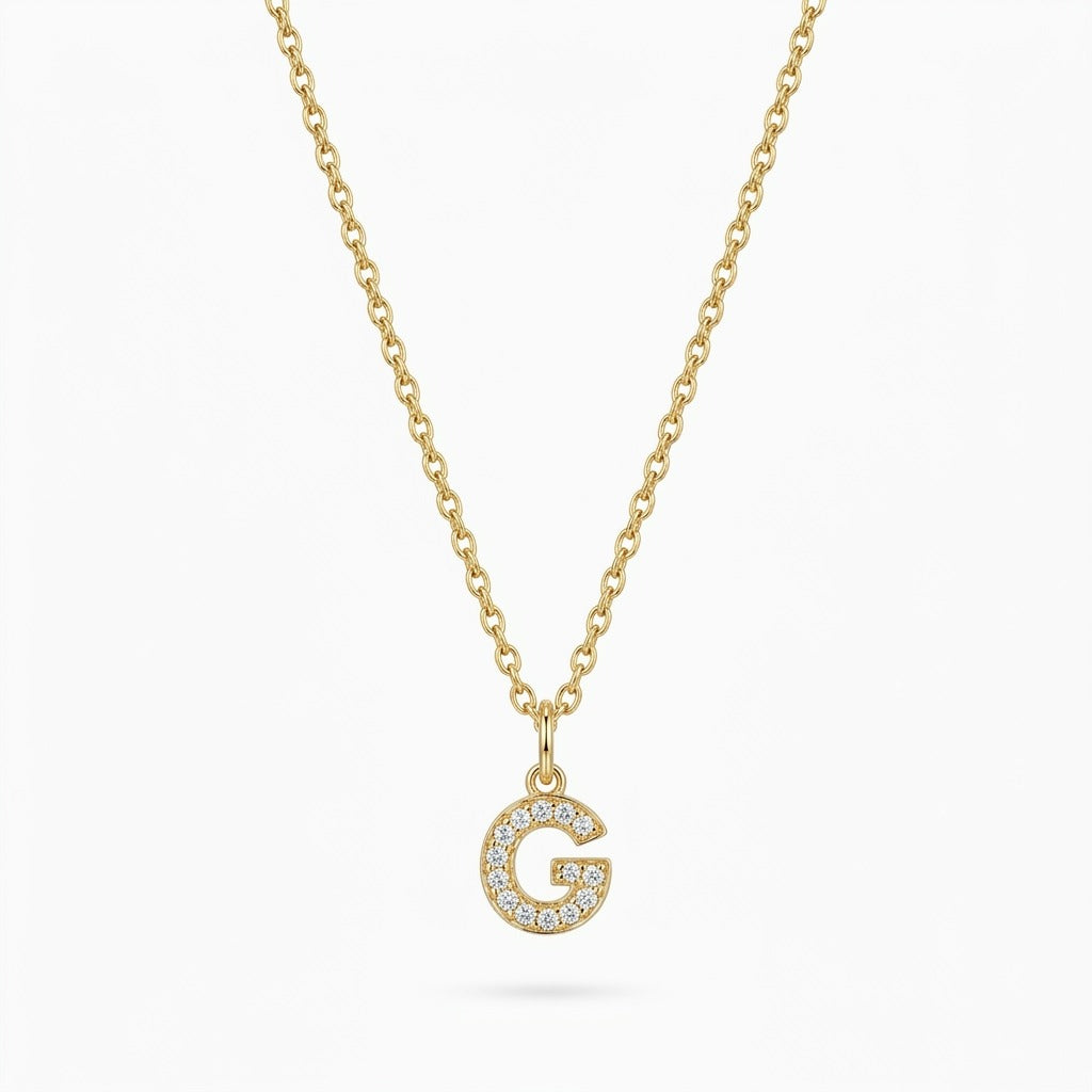Pave Dainty Alphabet Letter Gold Necklace