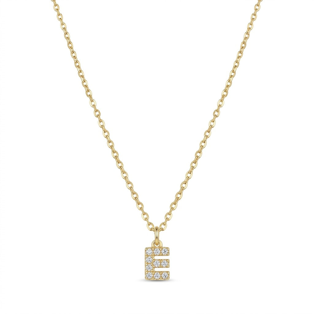 Pave Dainty Alphabet Letter Gold Necklace