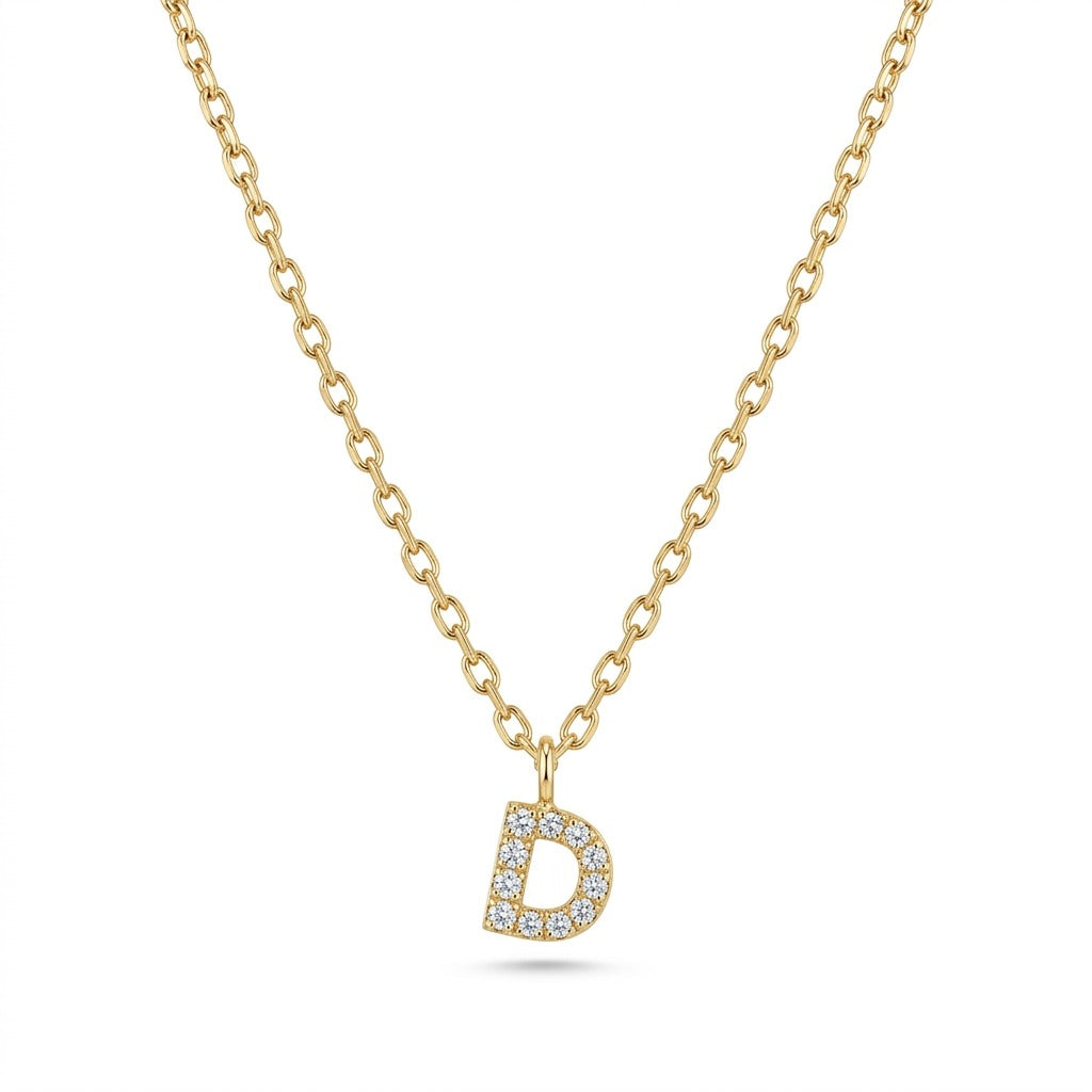 Pave Dainty Alphabet Letter Gold Necklace