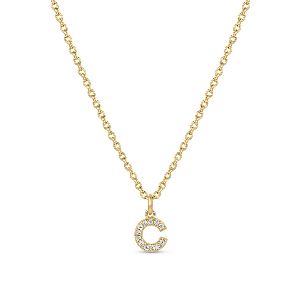 Pave Dainty Alphabet Letter Gold Necklace