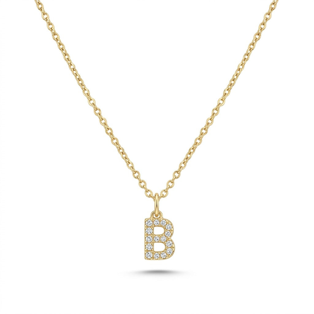 Pave Dainty Alphabet Letter Gold Necklace