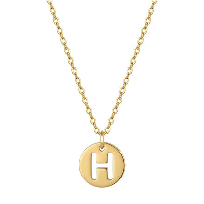 Stamped Circle Alphabet Letter Gold Necklace