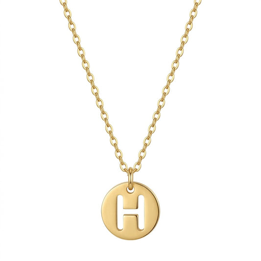 Stamped Circle Alphabet Letter Gold Necklace