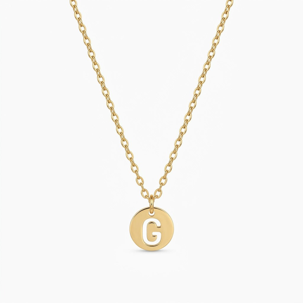 Stamped Circle Alphabet Letter Gold Necklace