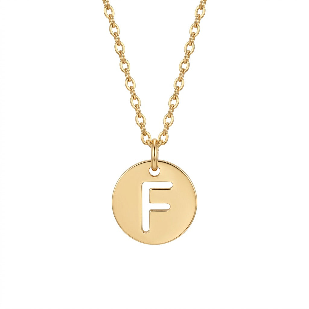 Stamped Circle Alphabet Letter Gold Necklace