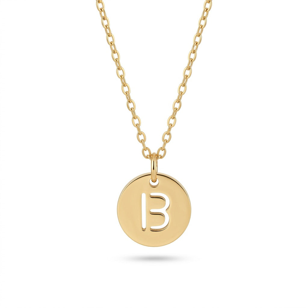 Stamped Circle Alphabet Letter Gold Necklace