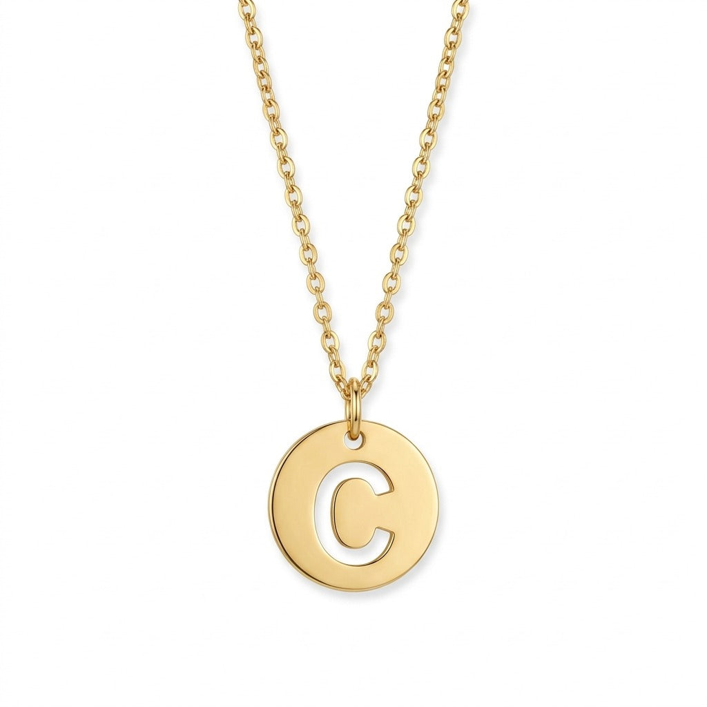 Stamped Circle Alphabet Letter Gold Necklace