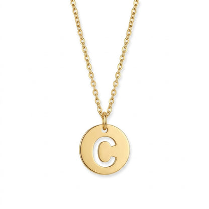 Stamped Circle Alphabet Letter Gold Necklace