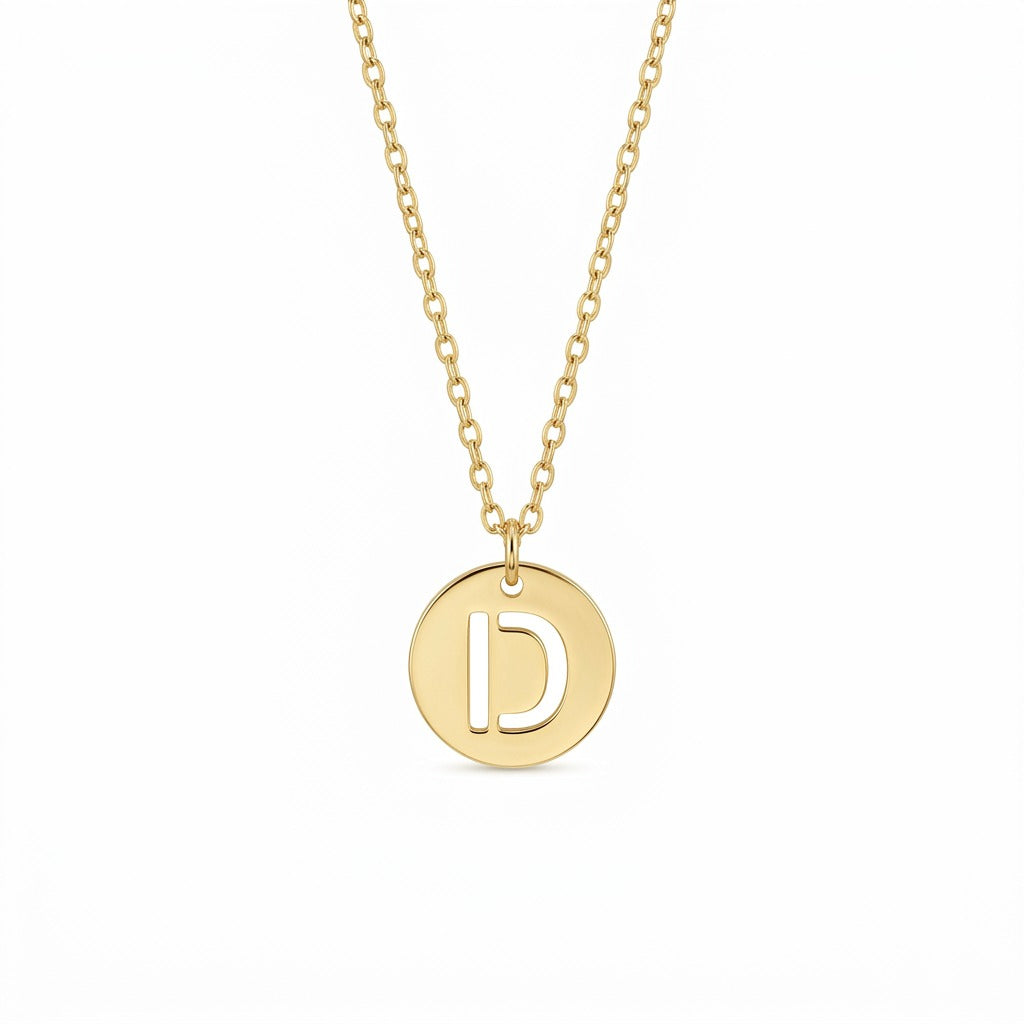 Stamped Circle Alphabet Letter Gold Necklace
