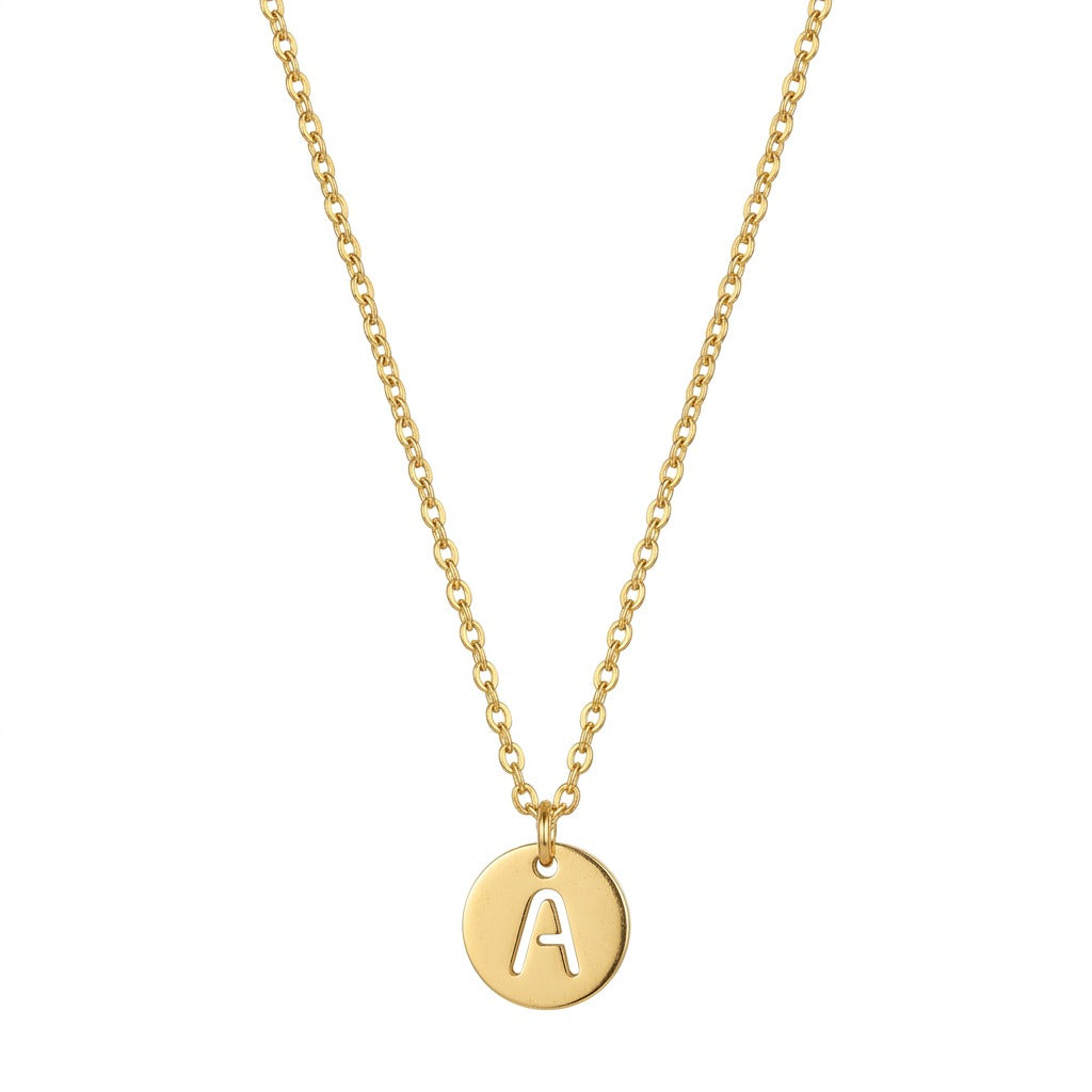 Stamped Circle Alphabet Letter Gold Necklace