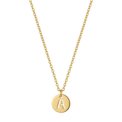 Stamped Circle Alphabet Letter Gold Necklace