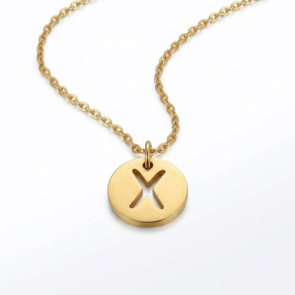 Stamped Circle Alphabet Letter Gold Necklace