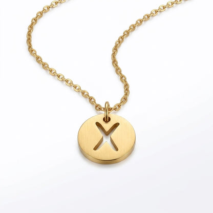 Stamped Circle Alphabet Letter Gold Necklace