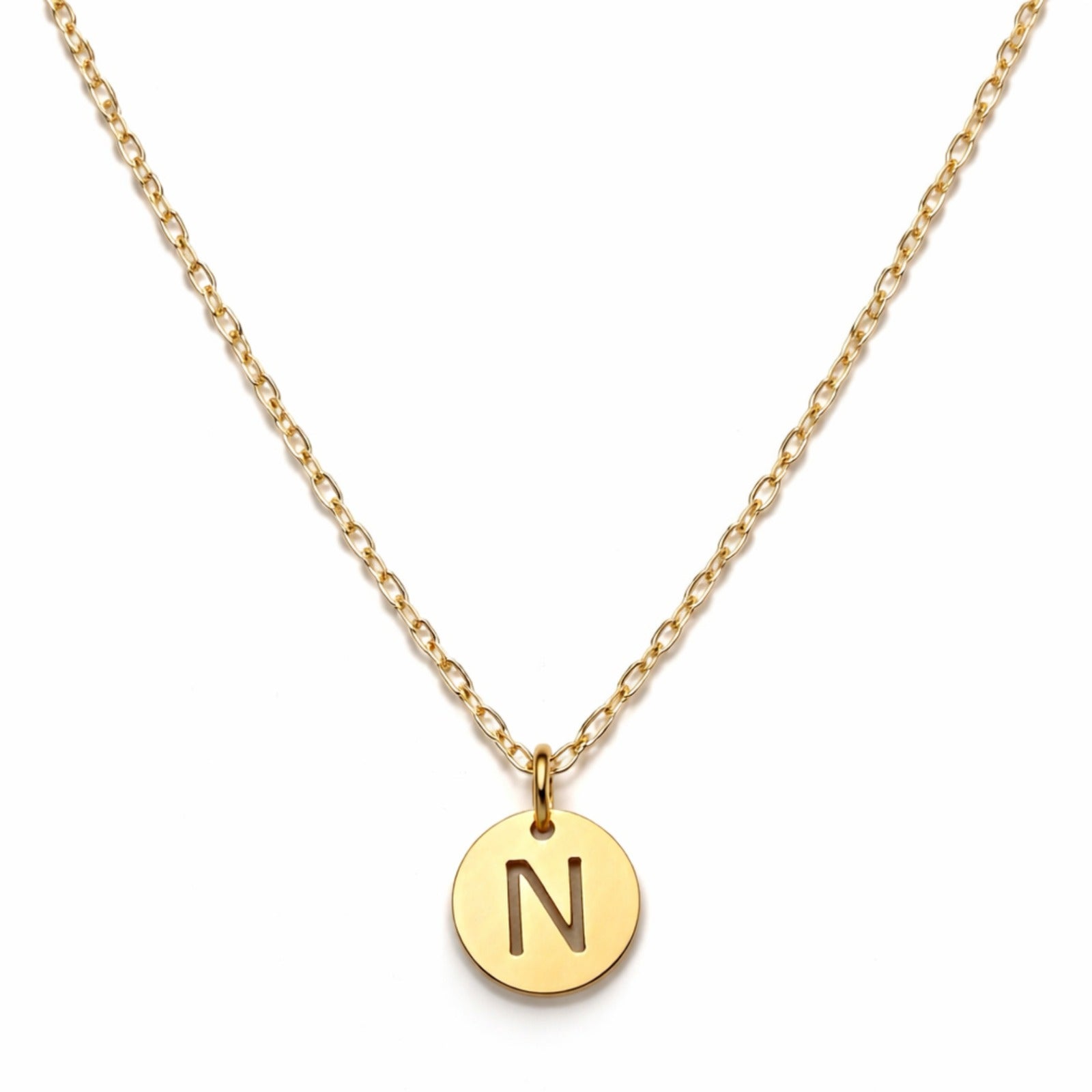 Stamped Circle Alphabet Letter Gold Necklace