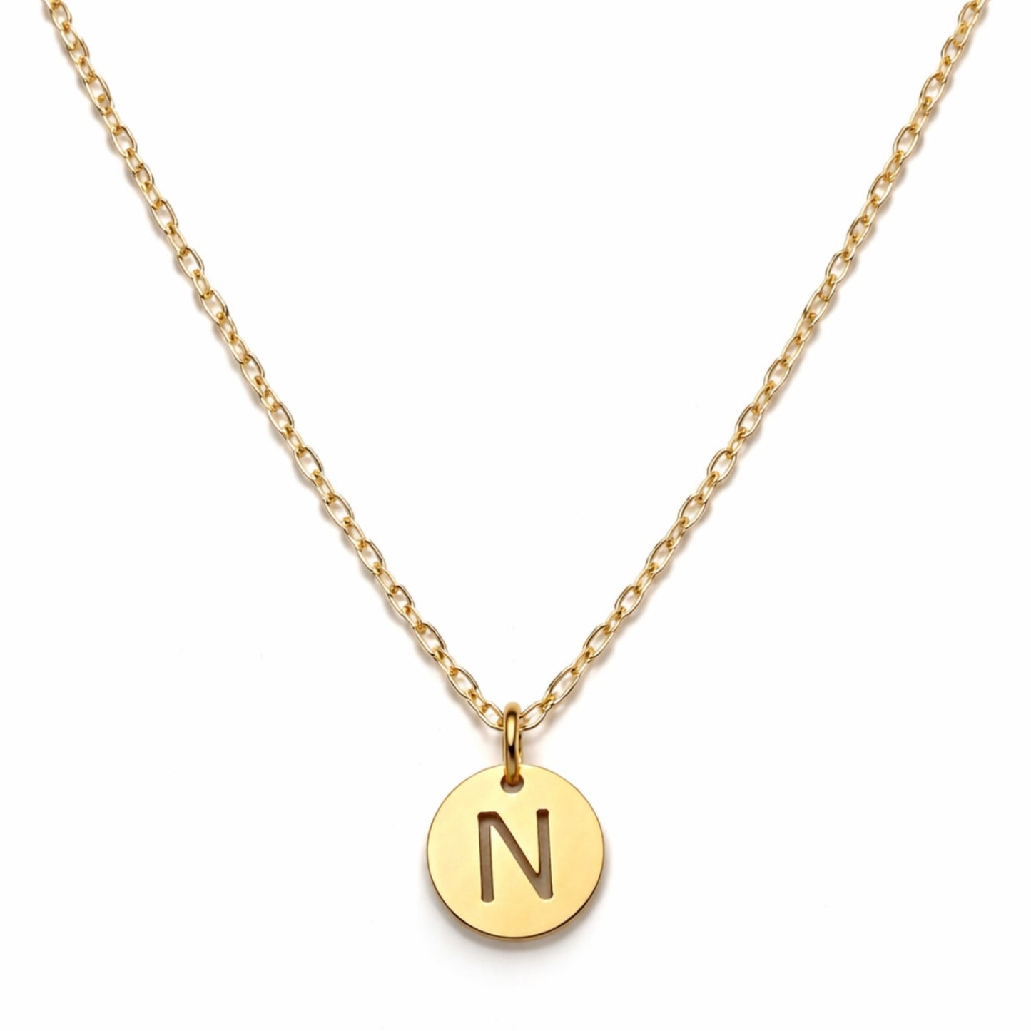 Stamped Circle Alphabet Letter Gold Necklace
