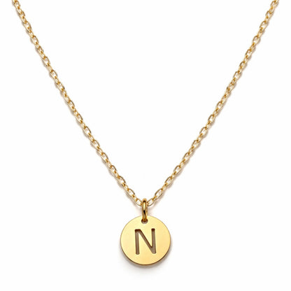 Stamped Circle Alphabet Letter Gold Necklace
