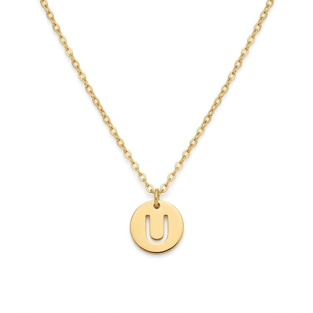 Stamped Circle Alphabet Letter Gold Necklace