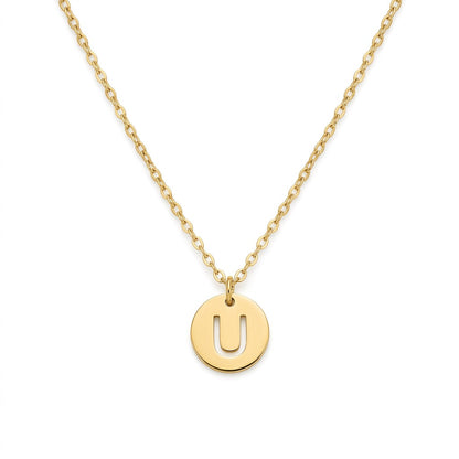 Stamped Circle Alphabet Letter Gold Necklace